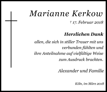Anzeige von Marianne Kerkow von Kölner Stadt-Anzeiger / Kölnische Rundschau / Express