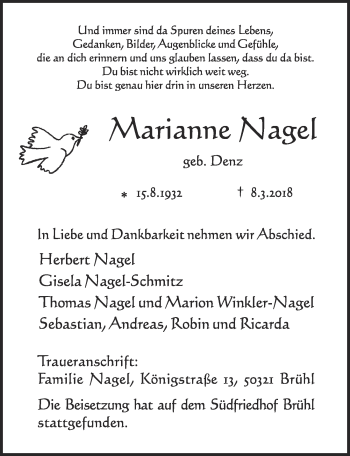 Anzeige von Marianne Nagel von  Schlossbote/Werbekurier 