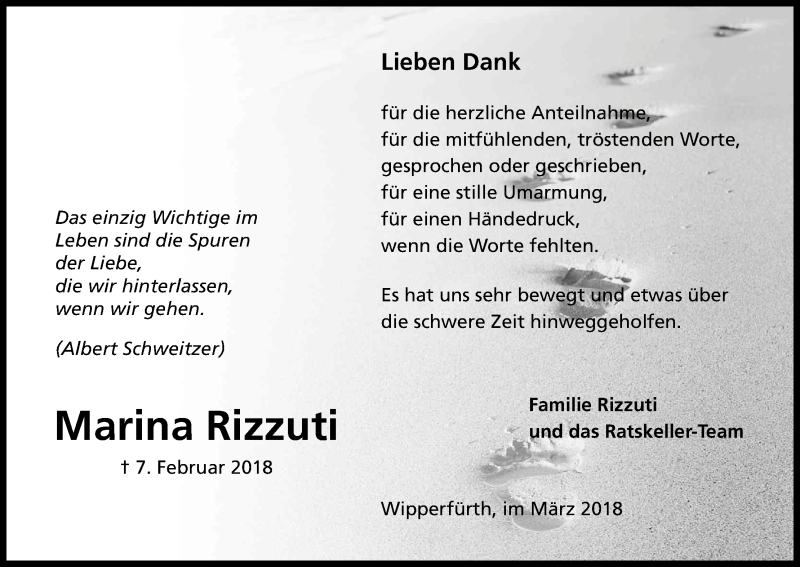  Traueranzeige für Marina Rizzuti vom 17.03.2018 aus Kölner Stadt-Anzeiger / Kölnische Rundschau / Express