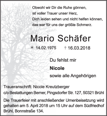 Anzeige von Mario Schäfer von  Schlossbote/Werbekurier 