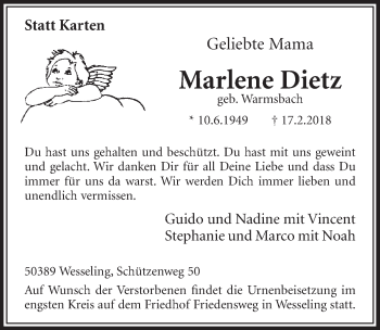 Anzeige von Marlene Dietz von  Schlossbote/Werbekurier 