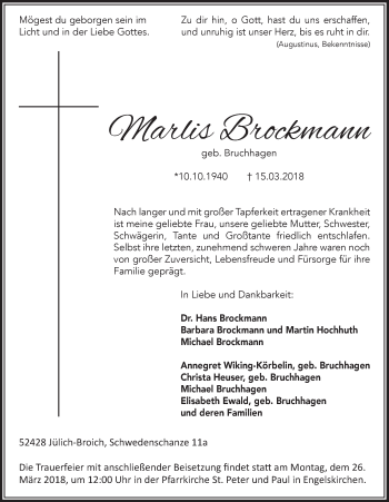 Anzeige von Marlis Brockmann von  Anzeigen Echo 