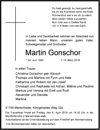 Anzeige von Martin Gonschor von  Anzeigen Echo 