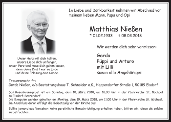 Anzeige von Matthias Nießen von  Werbepost 