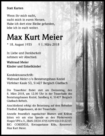 Anzeige von Max Kurt Meier von Kölner Stadt-Anzeiger / Kölnische Rundschau / Express