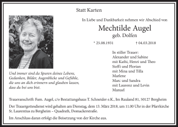 Anzeige von Mechtilde Augel von  Sonntags-Post 