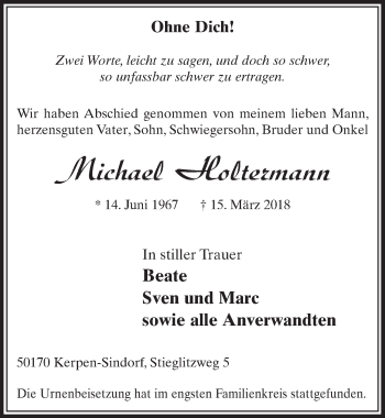 Anzeige von Michael Holtermann von  Sonntags-Post 