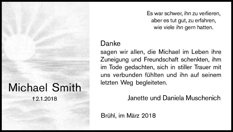  Traueranzeige für Michael Smith vom 03.03.2018 aus Kölner Stadt-Anzeiger / Kölnische Rundschau / Express