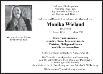 Anzeige von Monika Wieland von  Schlossbote/Werbekurier 