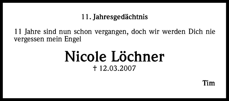  Traueranzeige für Nicole Löchner vom 12.03.2018 aus Kölner Stadt-Anzeiger / Kölnische Rundschau / Express