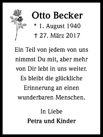Anzeige von Otto Becker von Kölner Stadt-Anzeiger / Kölnische Rundschau / Express