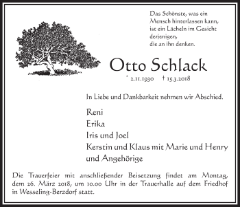 Anzeige von Otto Schlack von  Schlossbote/Werbekurier 