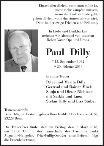 Anzeige von Paul Dilly von  Extra Blatt 