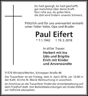 Anzeige von Paul Eifert von  Extra Blatt 