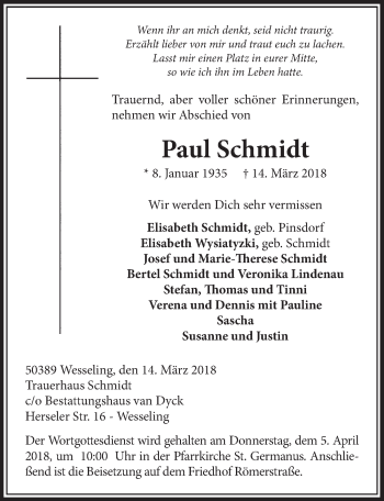 Anzeige von Paul Schmidt von  Schaufenster/Blickpunkt 