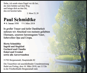 Anzeige von Paul Schmidtke von Kölner Stadt-Anzeiger / Kölnische Rundschau / Express
