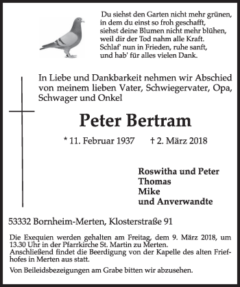 Anzeige von Peter Bertram von  Schlossbote/Werbekurier 