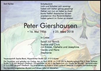 Anzeige von Peter Giershausen von Kölner Stadt-Anzeiger / Kölnische Rundschau / Express