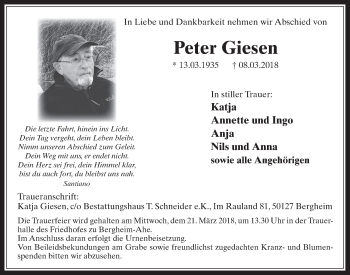 Anzeige von Peter Giesen von  Werbepost 