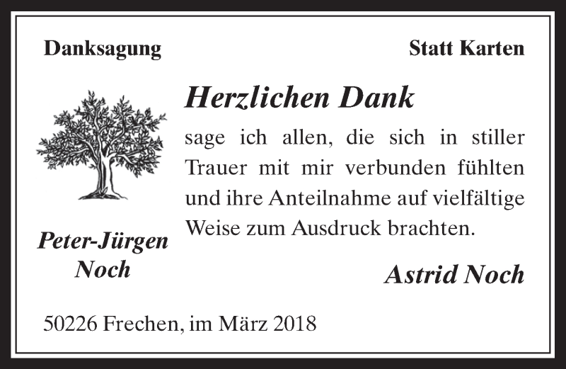  Traueranzeige für Peter-Jürgen Noch vom 28.03.2018 aus  Wochenende 