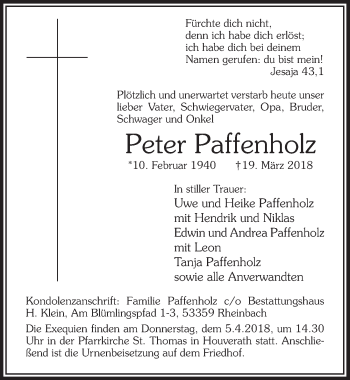 Anzeige von Peter Paffenholz von  Blickpunkt Euskirchen 