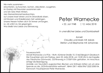 Anzeige von Peter Warnecke von Kölner Stadt-Anzeiger / Kölnische Rundschau / Express