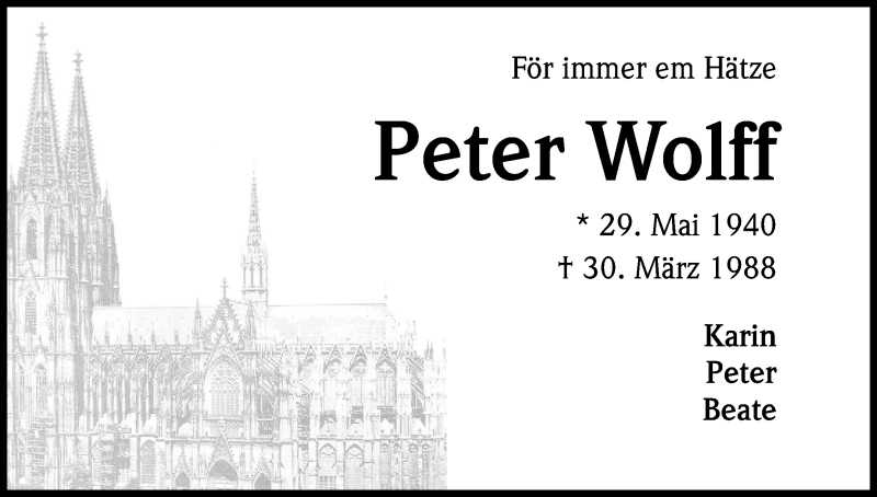  Traueranzeige für Peter Wolff vom 31.03.2018 aus Kölner Stadt-Anzeiger / Kölnische Rundschau / Express