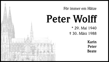 Anzeige von Peter Wolff von Kölner Stadt-Anzeiger / Kölnische Rundschau / Express
