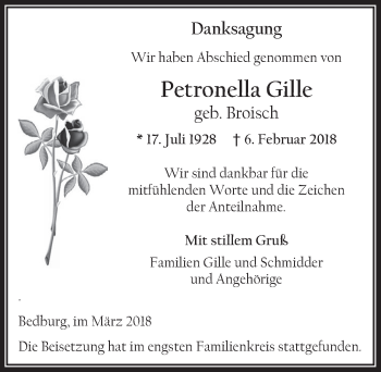 Anzeige von Petronella Gille von  Werbepost 