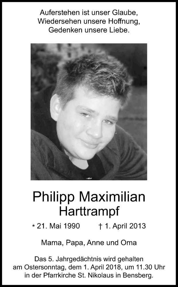  Traueranzeige für Philipp Maximilian Harttrampf vom 31.03.2018 aus Kölner Stadt-Anzeiger / Kölnische Rundschau / Express