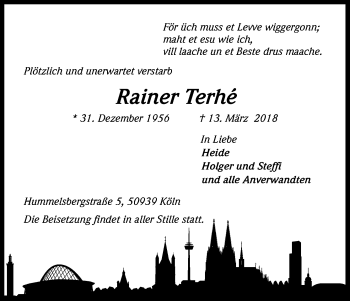 Anzeige von Rainer Terhé von Kölner Stadt-Anzeiger / Kölnische Rundschau / Express