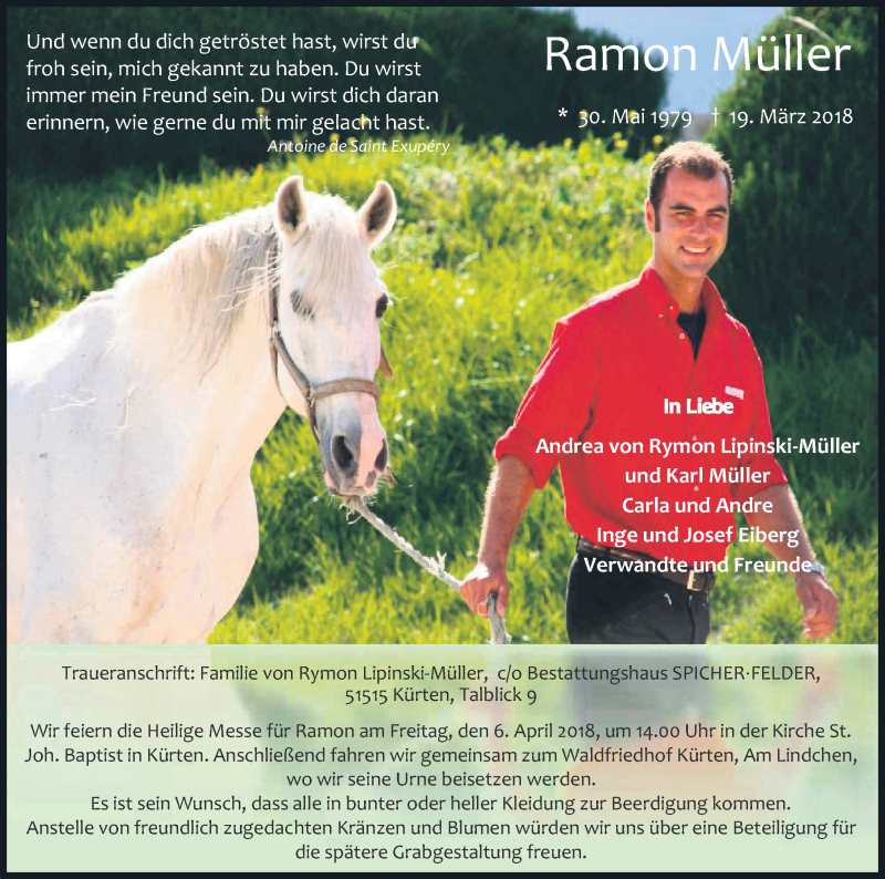  Traueranzeige für Ramon Müller vom 31.03.2018 aus Kölner Stadt-Anzeiger / Kölnische Rundschau / Express