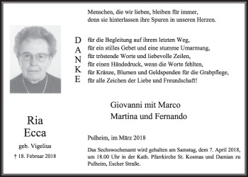 Anzeige von Ria Ecca von  Sonntags-Post 