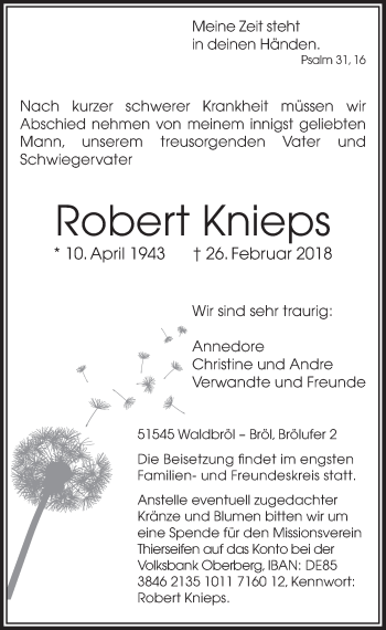 Anzeige von Robert Knieps von  Lokalanzeiger 