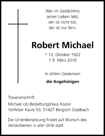Anzeige von Robert Michael von Kölner Stadt-Anzeiger / Kölnische Rundschau / Express