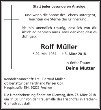Anzeige von Rolf Müller von  Sonntags-Post 