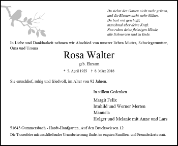 Anzeige von Rosa Walter von  Anzeigen Echo 