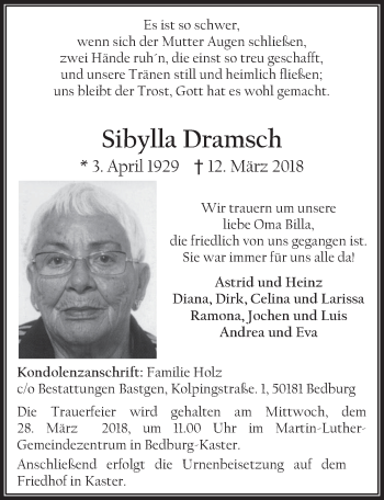 Anzeige von Sibylla Dramsch von  Werbepost 