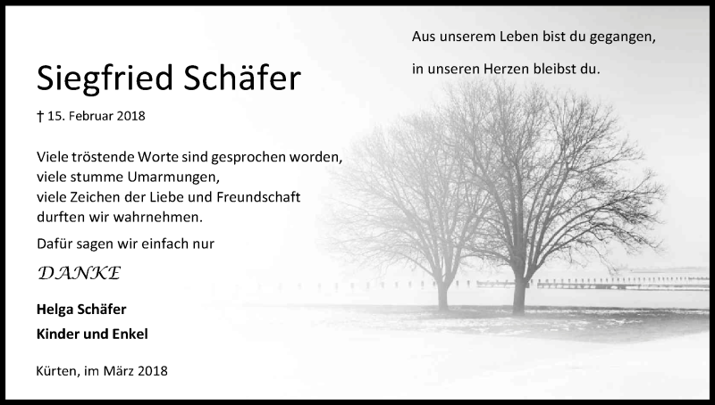  Traueranzeige für Siegfried Schäfer vom 17.03.2018 aus Kölner Stadt-Anzeiger / Kölnische Rundschau / Express