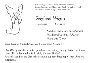 Anzeige von Siegfried Wegner von  Werbepost 