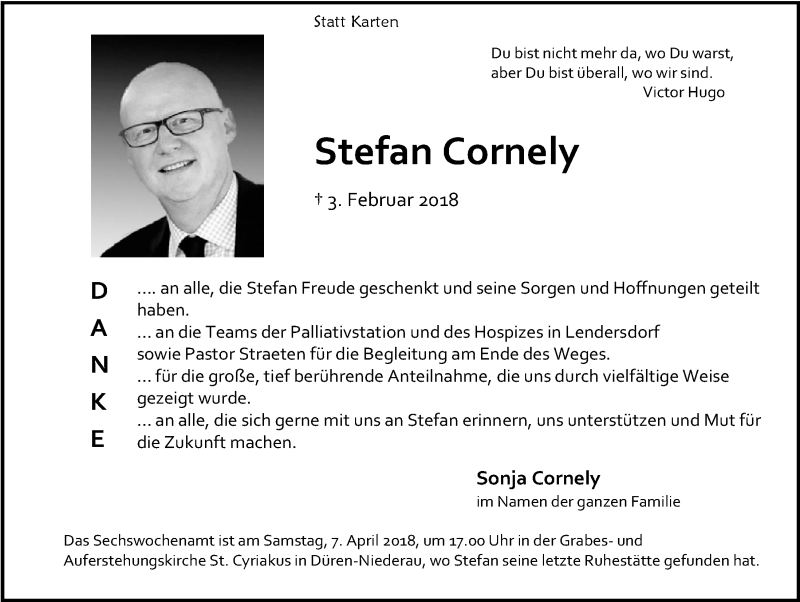  Traueranzeige für Stefan Cornely vom 24.03.2018 aus  Blickpunkt Euskirchen 