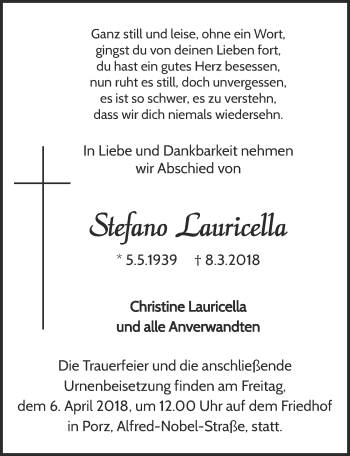 Anzeige von Stefan Lauricella von  Kölner Wochenspiegel 