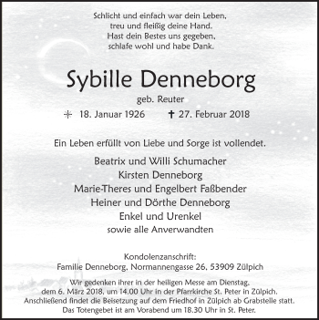 Anzeige von Sybille Denneborg von  Blickpunkt Euskirchen 