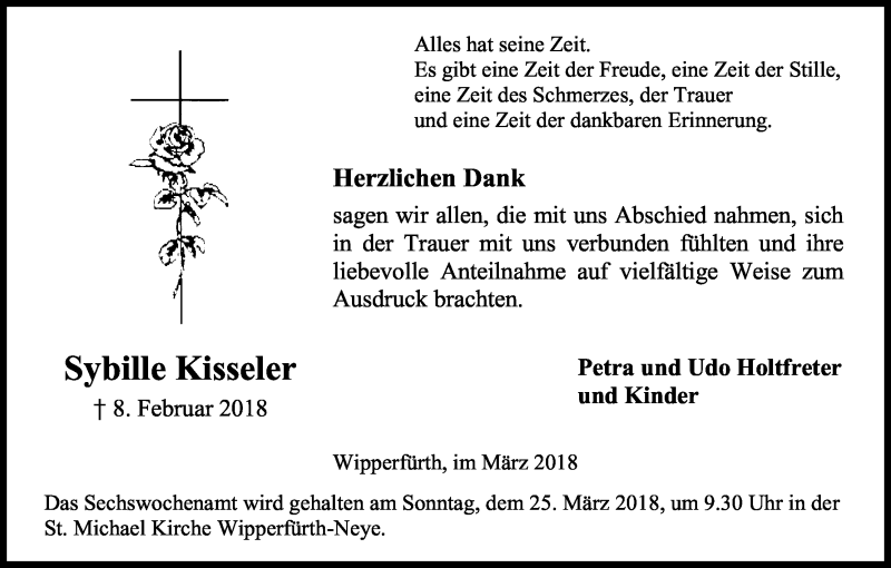  Traueranzeige für Sybille Kisseler vom 21.03.2018 aus Kölner Stadt-Anzeiger / Kölnische Rundschau / Express
