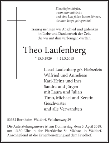 Anzeige von Theo Laufenberg von  Schlossbote/Werbekurier 