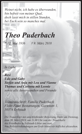 Anzeige von Theo Puderbach von  Wochenende  Werbepost 
