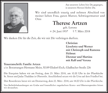 Anzeige von Therese Artzen von  Werbepost 