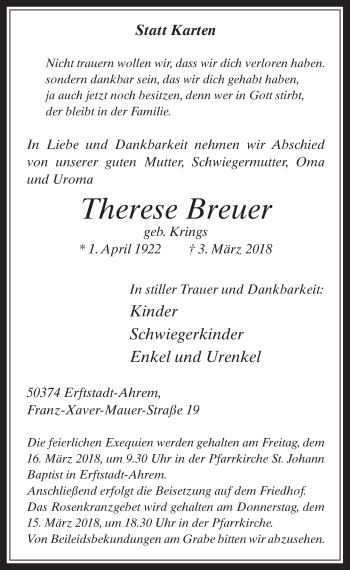 Anzeige von Therese Breuer von  Werbepost 