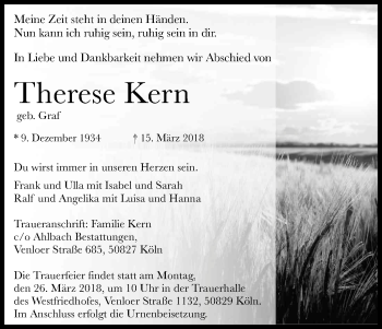Anzeige von Therese Kern von Kölner Stadt-Anzeiger / Kölnische Rundschau / Express