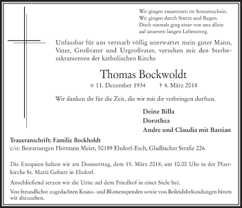 Anzeige von Thomas Bockwoldt von  Werbepost 